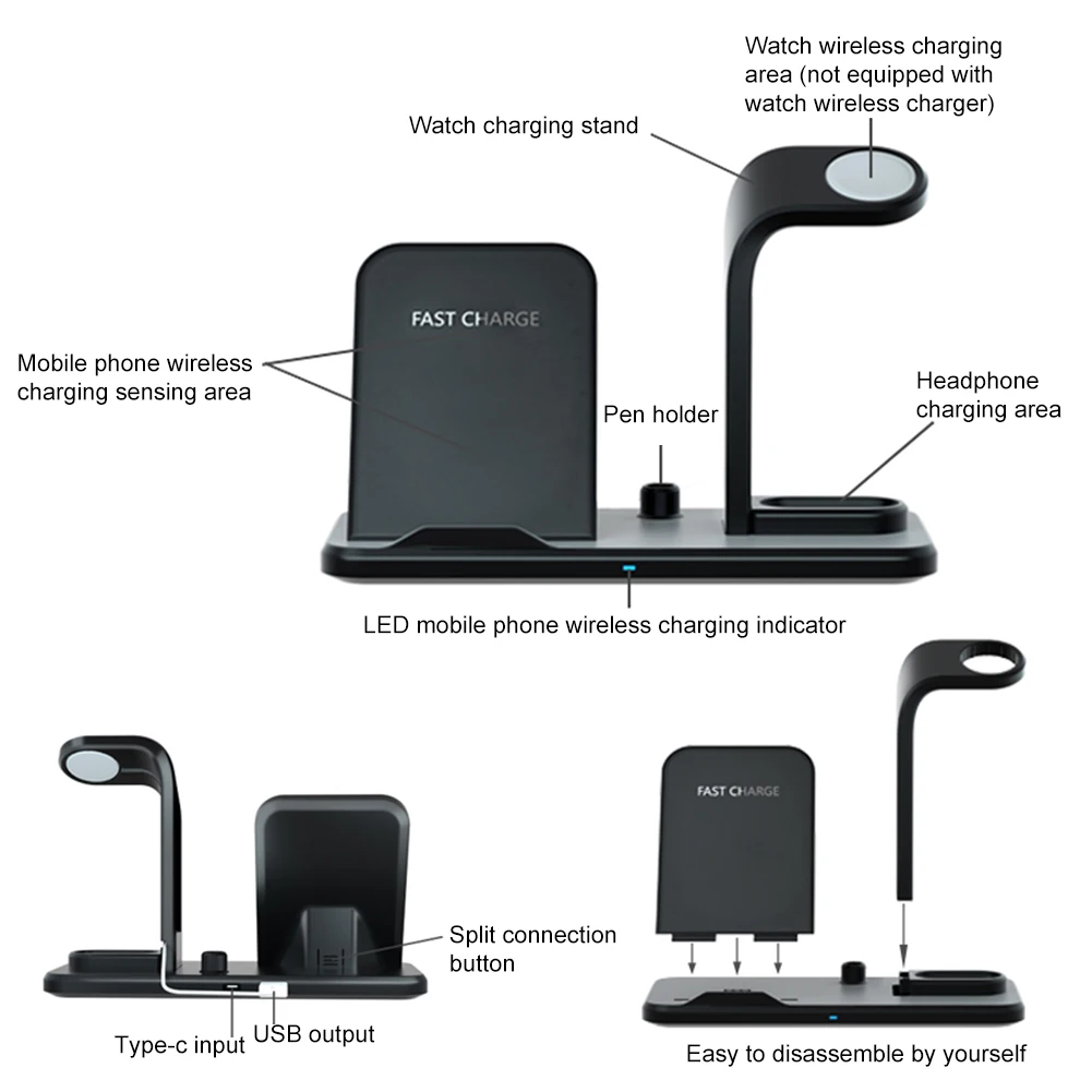 Беспроводное зарядное устройство 3 в 1 алюминиевый корпус станция быстрой