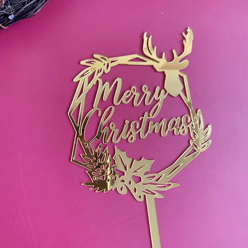 

10pc Creative Merry Christmas Cake Flag Topper Acrylic Cake Card Inserting Party Cake Decoration Christmas Plug-in Party Supplie