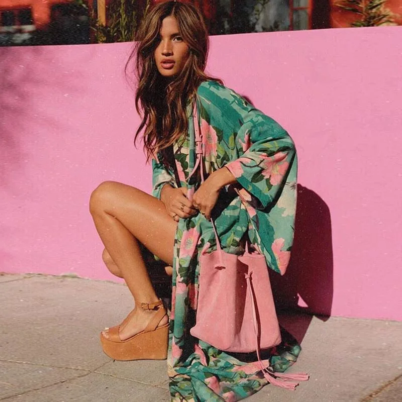 2020 женское длинное пляжное платье с принтом Пляжная накидка кафтан саронг для