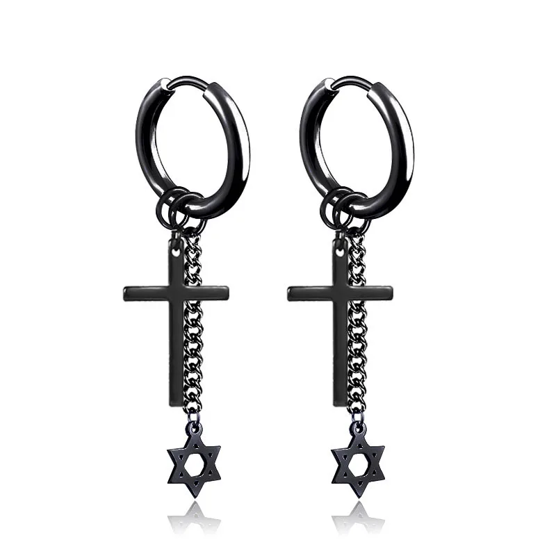 

HMES 1Pcs Punk Men'S And Women'S Black Cross Earrings Star Tassel Earrings Pierced Earrings Party Jewelry Accessories