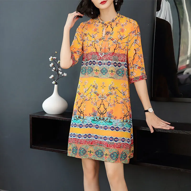 Летнее шелковое платье с цветочным рисунком женское элегантное пляжное богемное