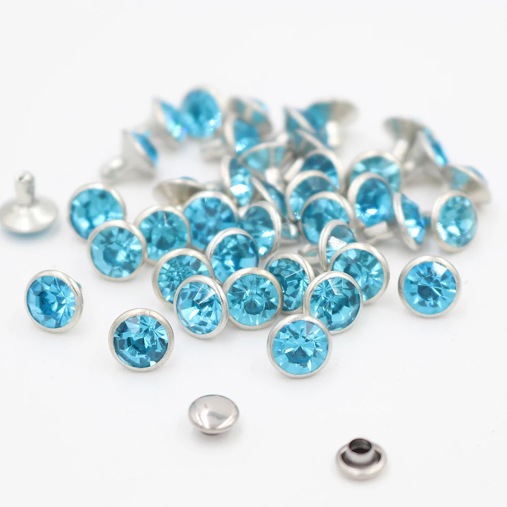 100 Наборы Аквамарин двухсторонние заклепки из горного хрусталя панк алмазные