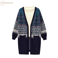 casual plus size women cardigan sweater coat autumn winter v neck loose geometric pattern with pockets lazy forest knit outer