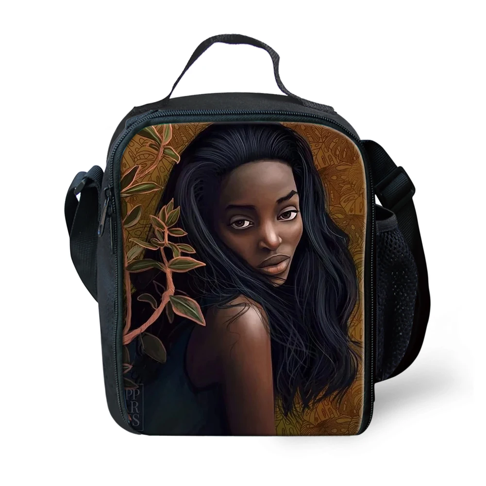 

Ланч-бокс для детей, изолированный Ланч-бокс с ремешком на плечо для девочек, в африканском стиле, черный цвет, для детей