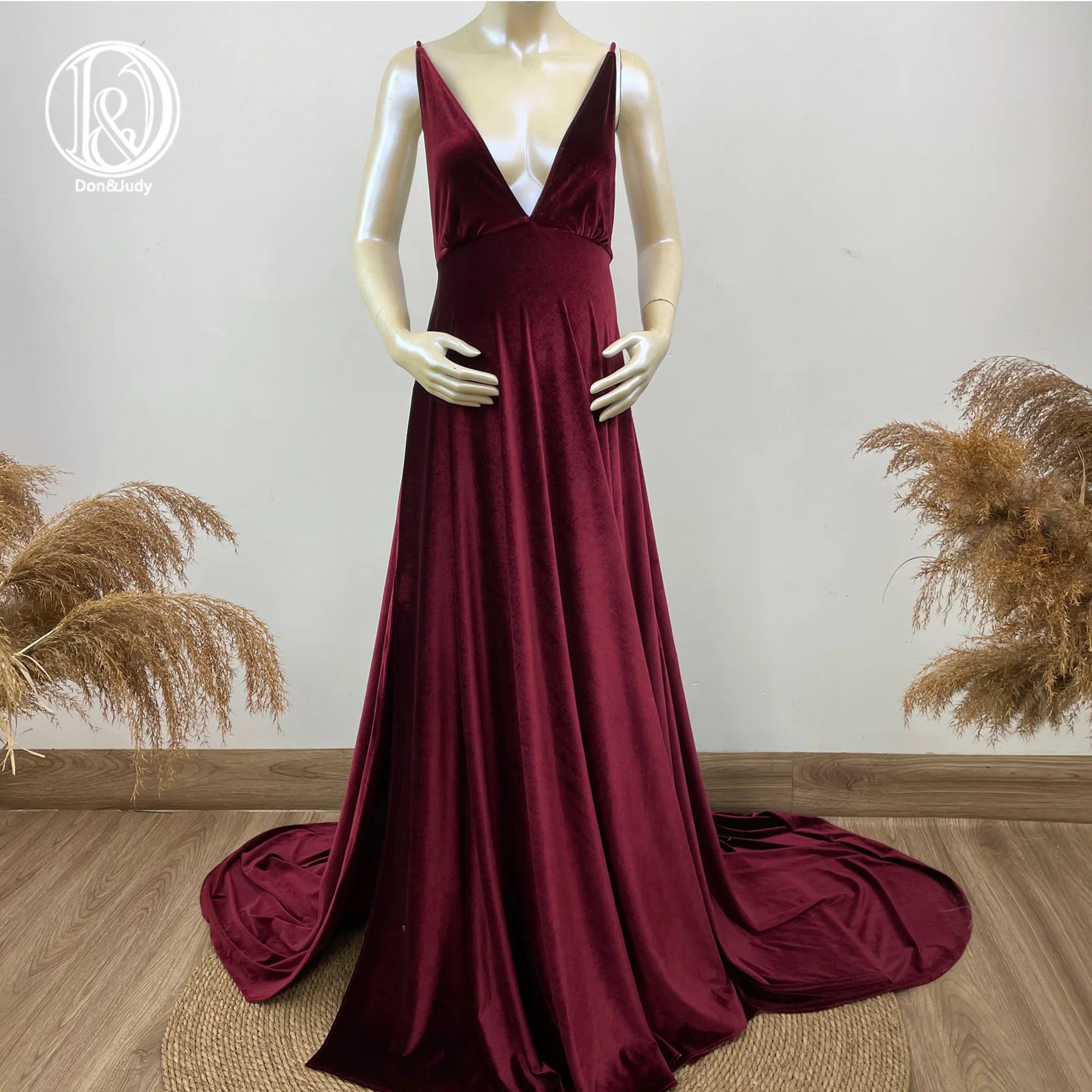 

Don&Judy V-neck Maternity or Non-maternity Velvet Dresses Maix Robe Gown Dress Photo Shoot Sexy Backless Dress Christmas 2021