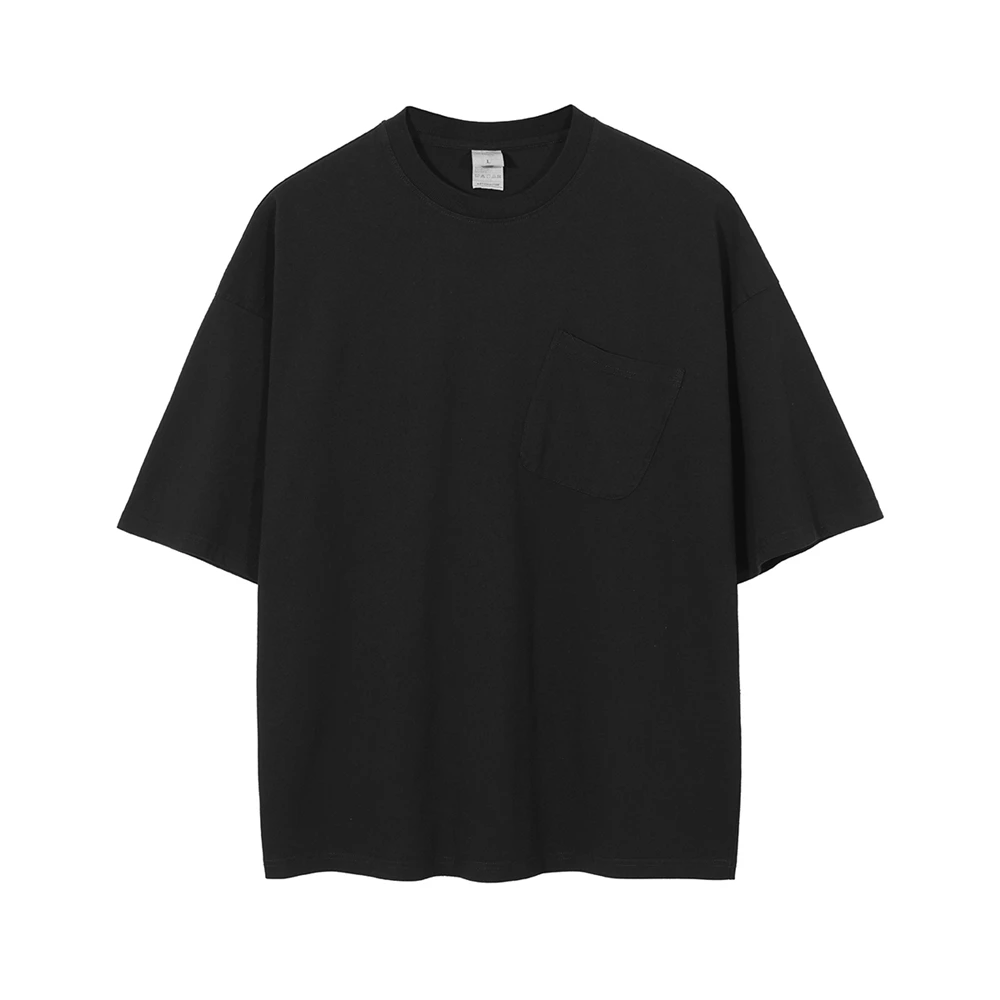 

Oversize Heavy Cotton Patch Pocket T-shirt Garment-Washed Tee Summer Streetwear