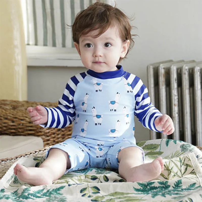 

Boys Swimwear High-end One Piece BathingSuit Children Long sleeve Cartoon printed SwimSuit UV protection Boy Rash Guards