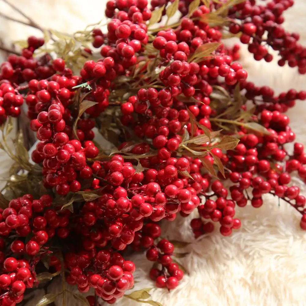 1 pcs artificial berry green bean foam flowers home decor small fake flowers bacca fruit branch decoration accessories fake plan