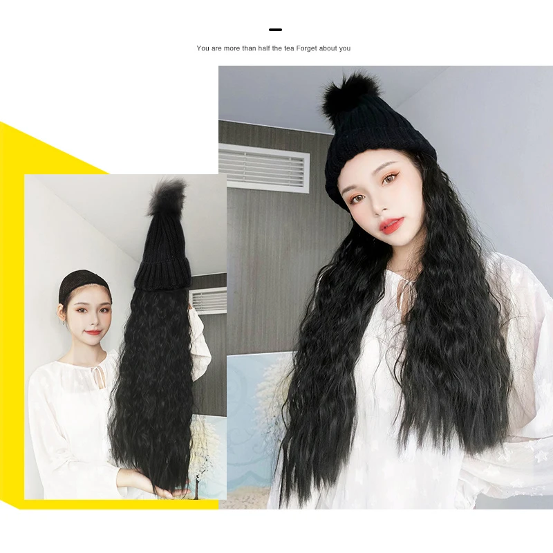 Модная женская мягкая вязаная шапка парик прямые длинные волосы большие