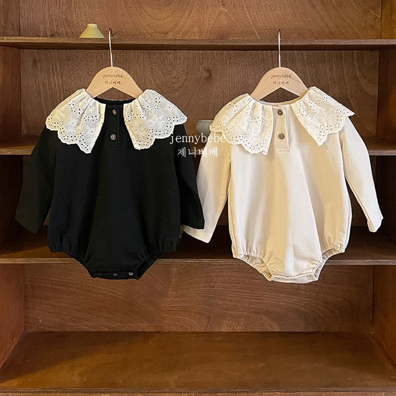 

0-24Months Baby Lace Embroidery Ruffles Collar Romper Korean Autumn Winter Toddler Newborn Long Sleeve Bodysuit for Girls