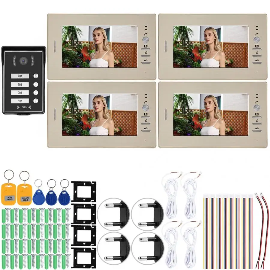 ЖК Видео Интерком безопасности дверной звонок с 4 мониторами кард ридер 110 240 в