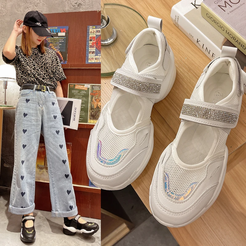 

Shiny Crystal Summer Mesh Sneakers Women Thick Bottom Sport Platform Sneakers Woman Light Casual Vulcanized Shoes Female