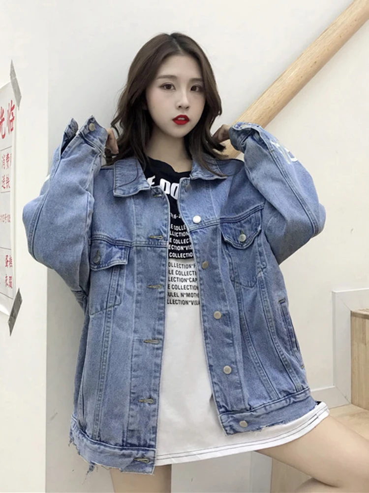 

Spring and autumn new loose short section hand-worn denim jacket denim jacket