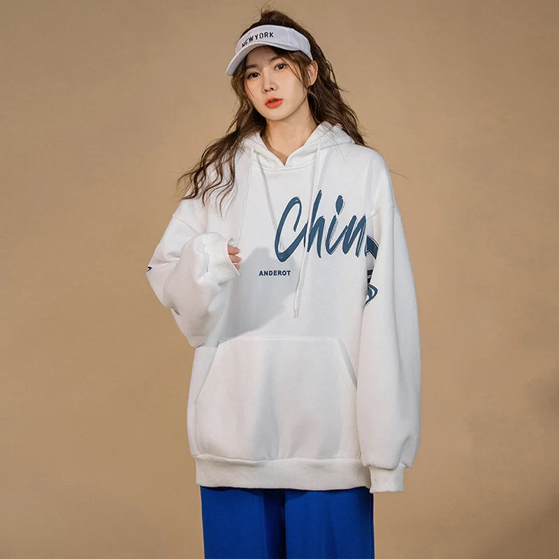 

Худи для женщин и пар, толстовка из флиса, спортивный костюм из 100% хлопка, спортивная толстовка, осень 2021, японский Повседневный свободный дж...