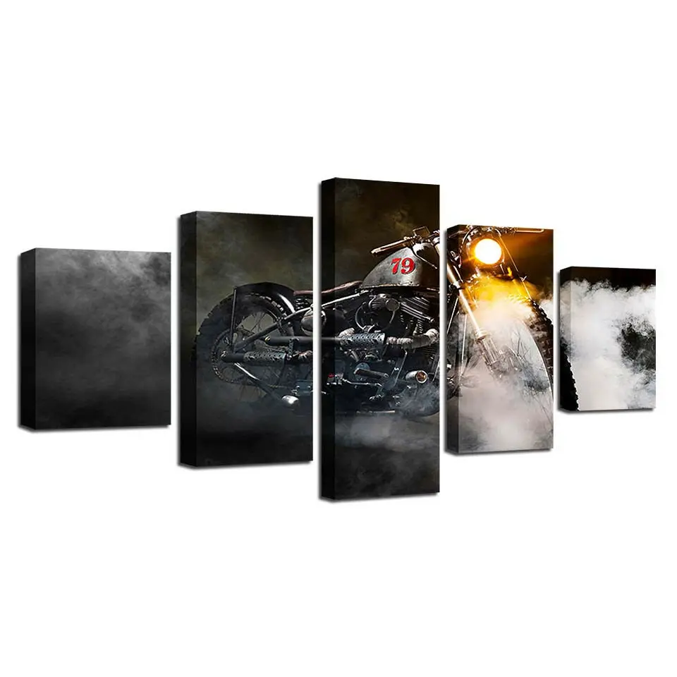 

Bike Motorcycle Headlight Smoke 5 Pcs Canvas Picture Print Wall Art Canvas Painting Wall Decor for Living Room Poster No Framed
