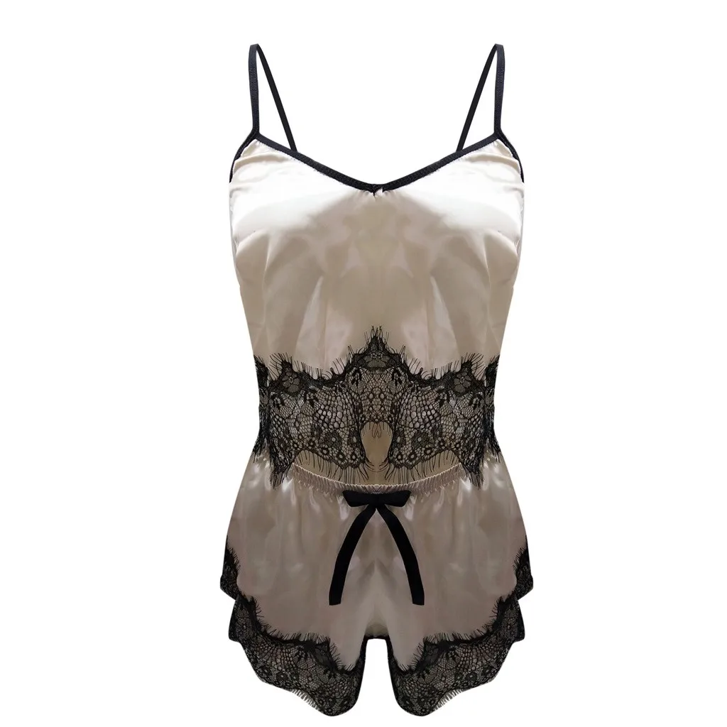 Женская одежда для сна пижамные комплекты без рукавов на бретельках с кружевной