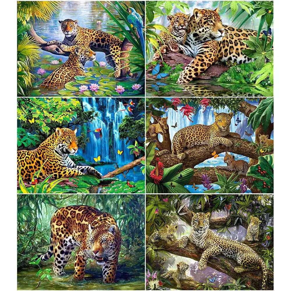 

Алмазная вышивка AZQSD, леопардовая мозаика, полная квадратная картина из страз, животное, картина Стразы Декор для дома ручной работы