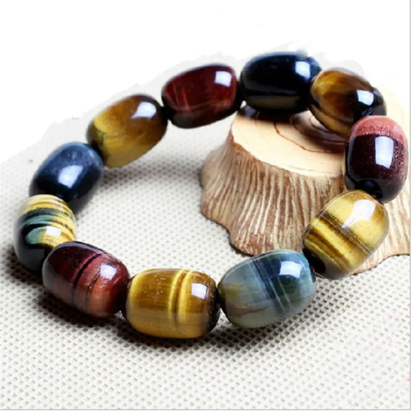 

Men's Bucket Beads Bracelets Yellow Blue Red Tiger Eye Stone Stripe Bracelets Gift for Women Male's Fine Jade Stone Jewelry