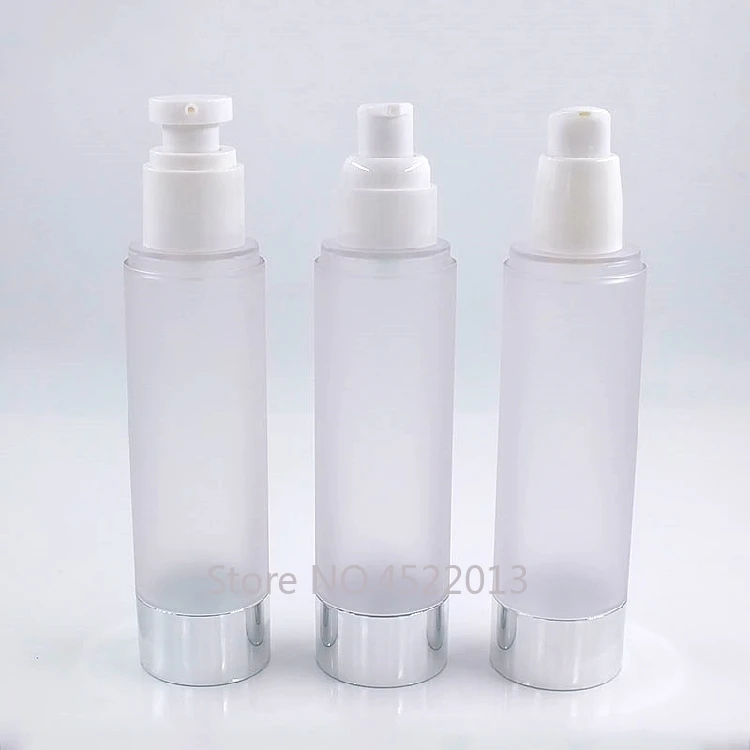 

100ML Plastic Frosted Airless Lotion/Emulsion/Foundation Bottle, Empty Cosmetic Silver Vacuum Spray Nozzle Container/Atomizer