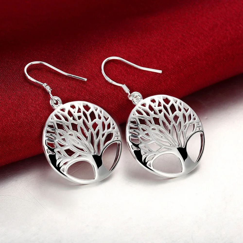 

Серьги-подвески женские из серебра 925 пробы с круглым рисунком дерева