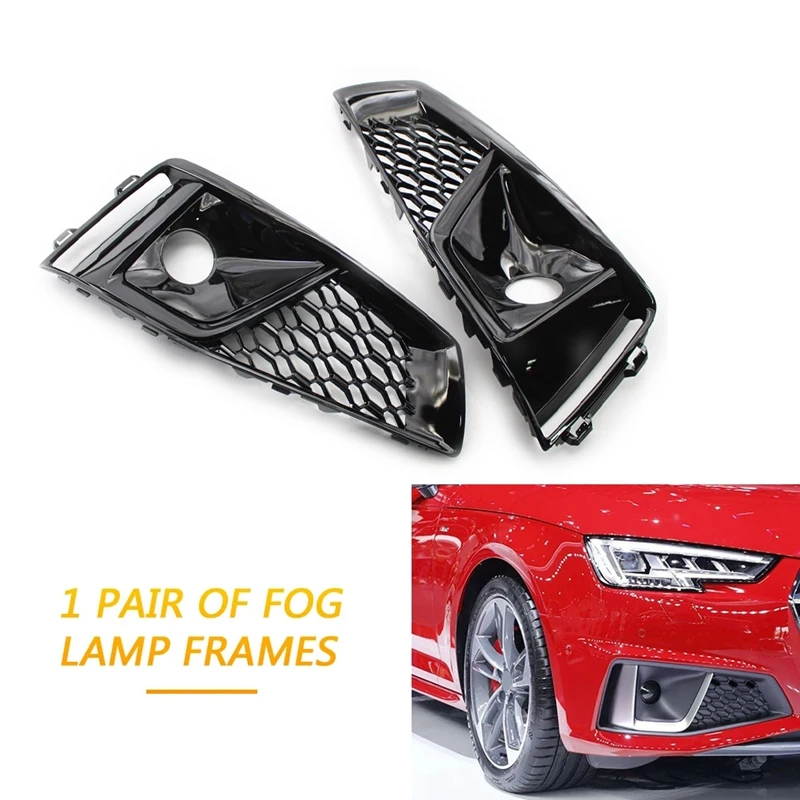 

Black Pair Front Bumper Fog Light Grill For- A4L 2018-2020 Sport Type Panel Grille 8WD807682J 8WD807681J