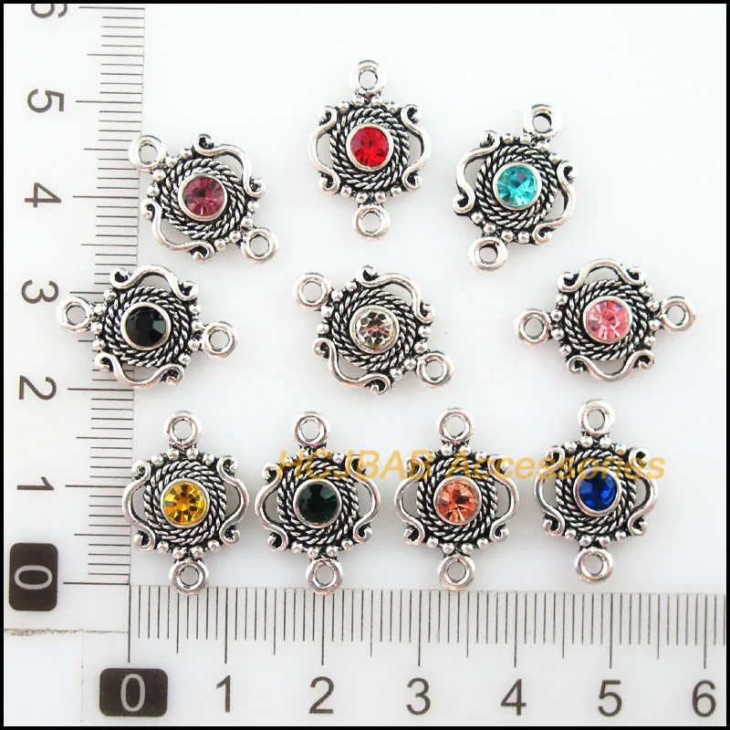 20 шт. Тибетский Серебряный тон Ретро Корона смешанный Кристалл