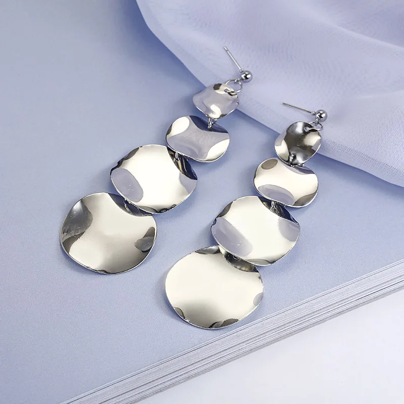 Круглые металлические супер длинные висячие серьги для женщин винтажные