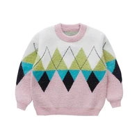 girls sweater pullover new winter kids rhombus small checkered sweater top thick bottoming shirt childrens clothing