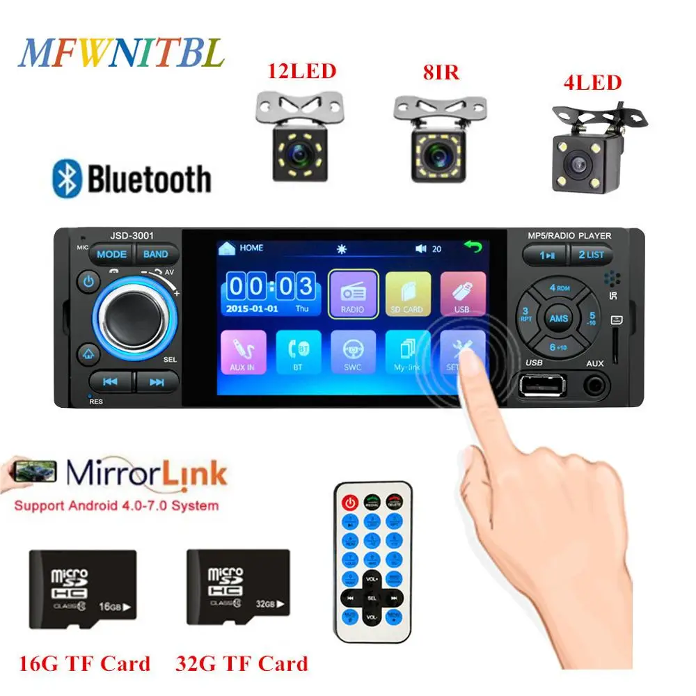 LTBFM Автомагнитола 1din jsd-3001 Авто 4 дюйма Сенсорный экран Аудио Зеркало Ссылка стерео Bluetooth зеркало заднего вида Камера usb