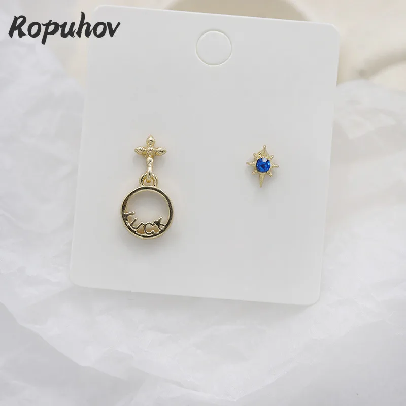 

Ropuhov 2021 New S925 Silvery Needle Woman Korean Star Asymmetric Diamond Earrings French Simple