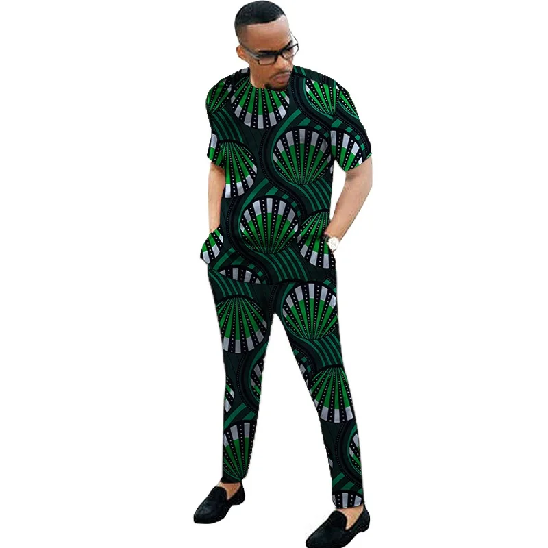 Африканские модные красочные мужские костюмы с принтом рубашка коротким рукавом