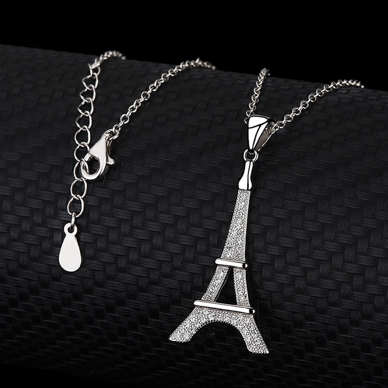 Женская цепочка из серебра 925 пробы с изображением Эйфелевой башни в Париже -