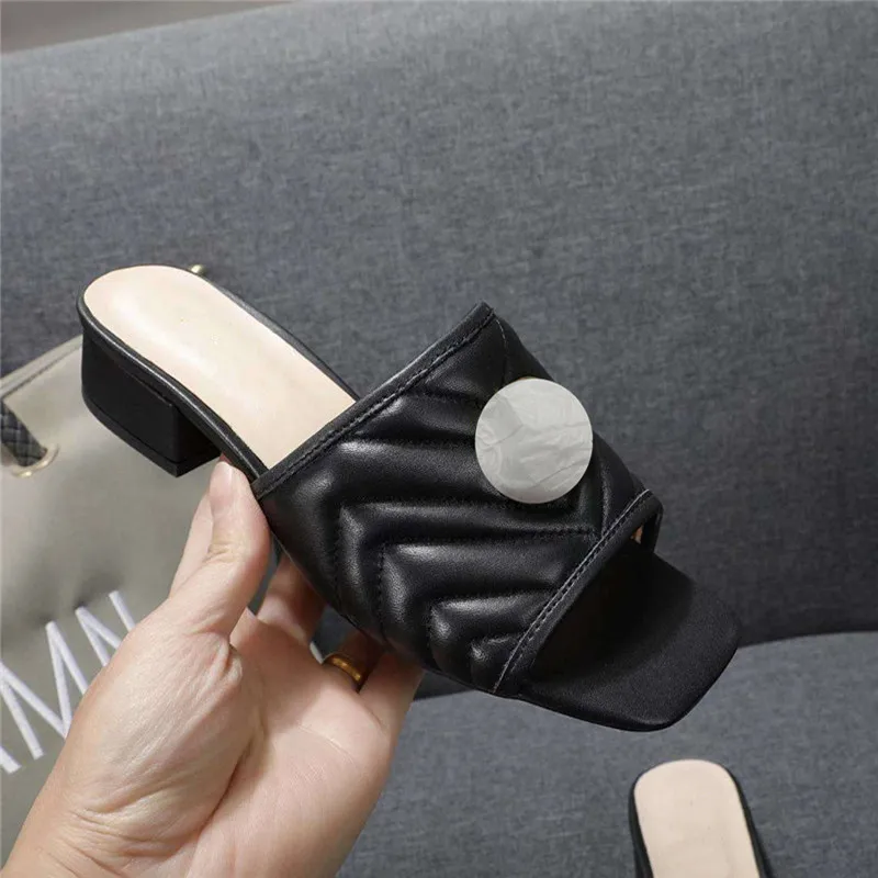 

Kccook 2021New style women's shoes square head low heel cowhide slippers simple fashion casual sandals 3cm heel high