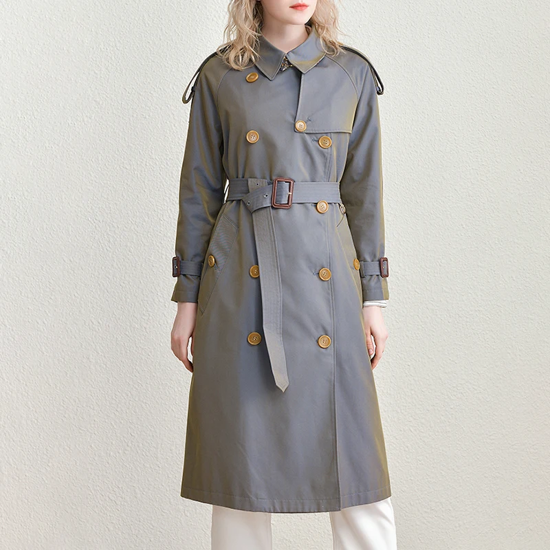 

VGH Casual Windbreaker For Women Lapel Long Sleeve Lace Up Long Korean Gray Trench Female Fashion New Clothing 2020 Autumn Tide
