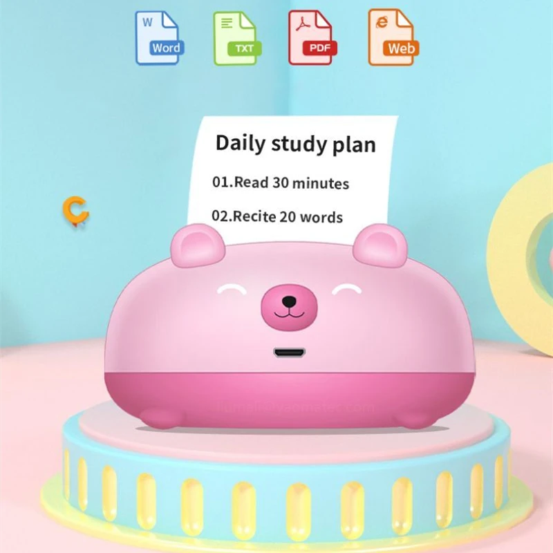 

Mini Bear Pocket Thermal Printer Wirelessly Portable Pocket Photo Label Memo Student Search Wrong Question Printing 200DPI