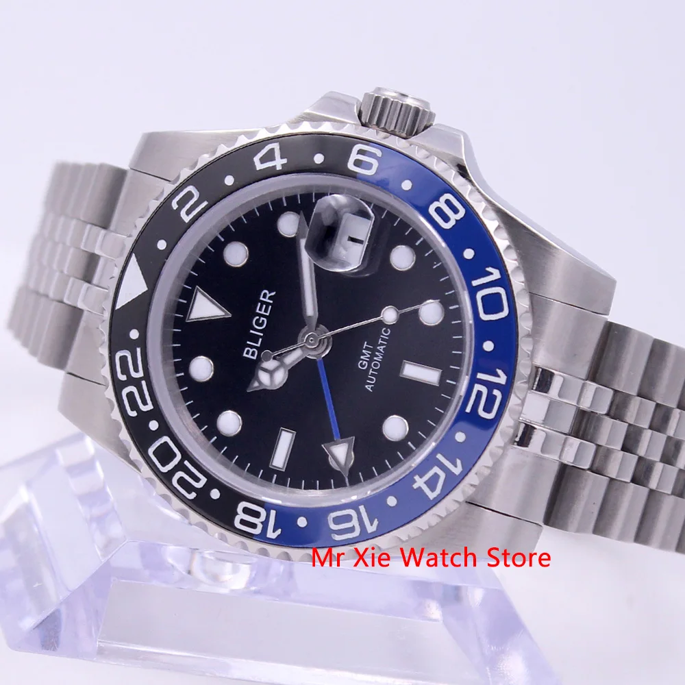 Bliger 40 мм автоматические механические мужские часы Роскошные сапфировые