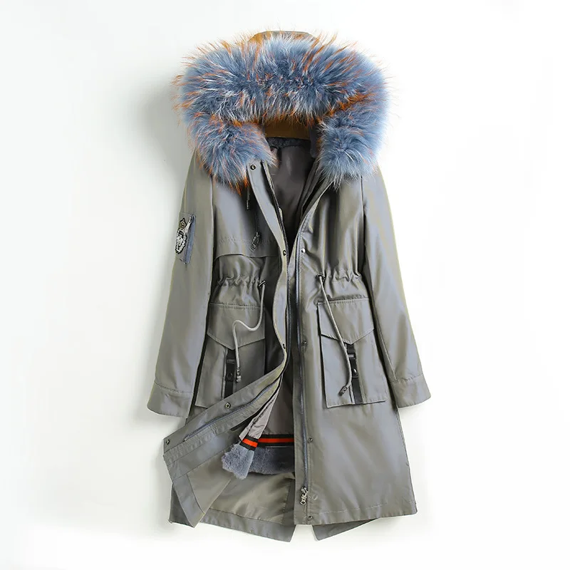 2020 Warm Thick Parkas Women Detachable Rex Rabbit Liner Raccoon Dog Fur Collar Coats Hooded Slim Winter Overcoats Jackets Long