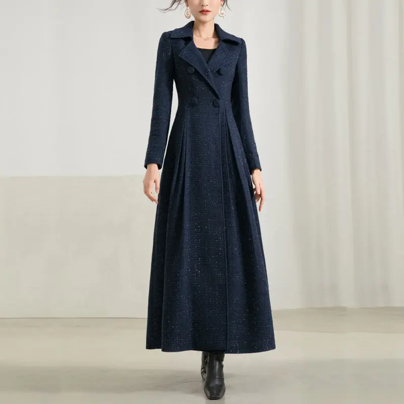 

Autumn Winter Wool Coat Women Extra Long Woolen Windbreaker Coat Female Double Breasted Trench Dress Overcoat 2021 New