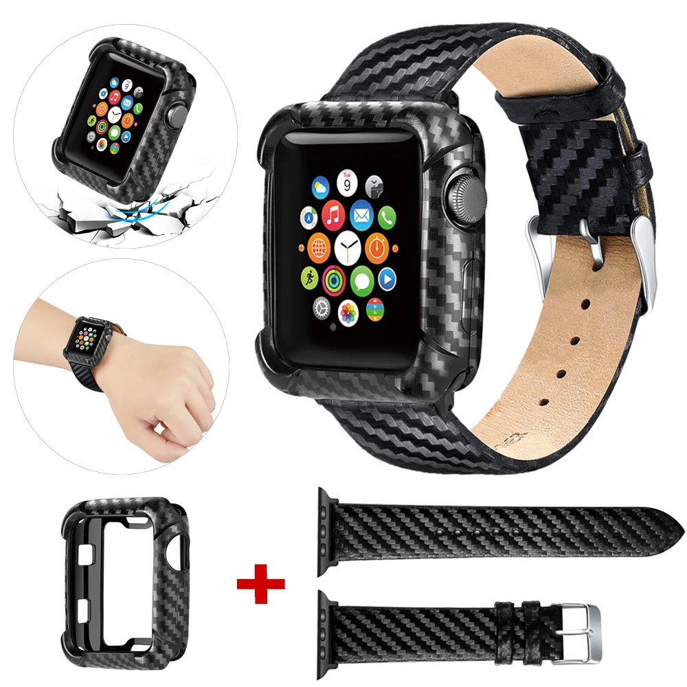 Кожаный чехол с ремешком для Apple Watch 5 44 мм 40 тонкий ТПУ из углеродного волокна