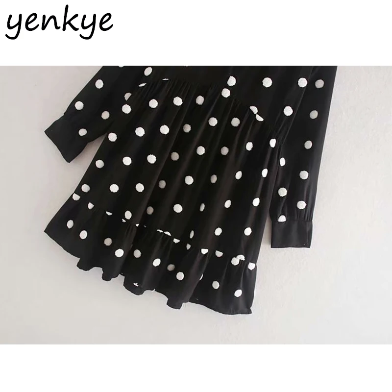 Осеннее платье 2019 женское в горошек с вышивкой Плиссированное Повседневное v