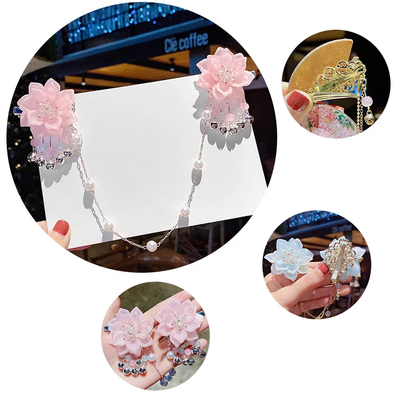 Детская заколка для волос в китайском стиле с цветами длинная цепочка девочек