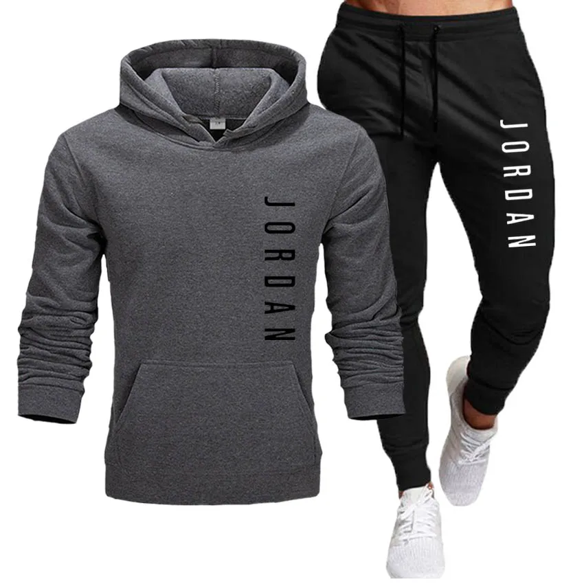 

Winter men's fashion letter printed Hoodie suit Sweatshirt set wool Hoodie + sports pants jogging men's Pullover Sweatshirt