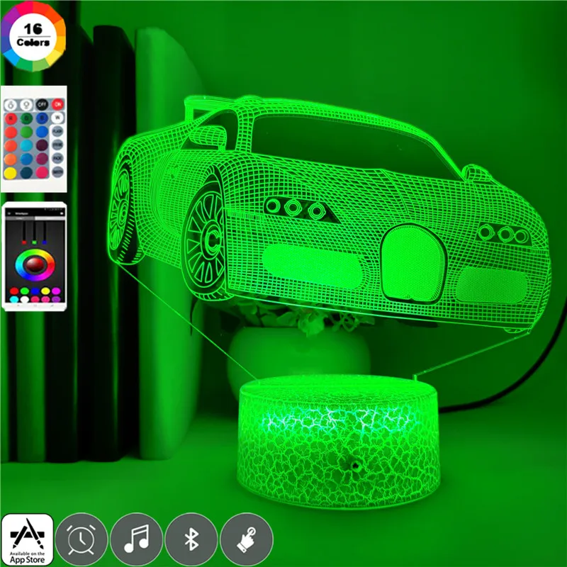 

Baby Night Light Acrylic 3d Illusion Lamp Sports Car Nightlight Smart Phone 16 Color Remote Contal Table Lamp for Kids Child Gif