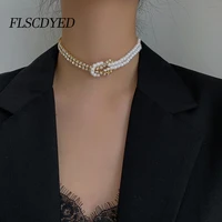 flscdyed exquisite big white imitation pearl choker necklace 2022 new clavicle chain fashion for women wedding jewelry collar