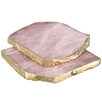 2pcs agate slice pink agate coaster teacup tray decorative design stone coaster gold edges home decor gemstone coaster natural c