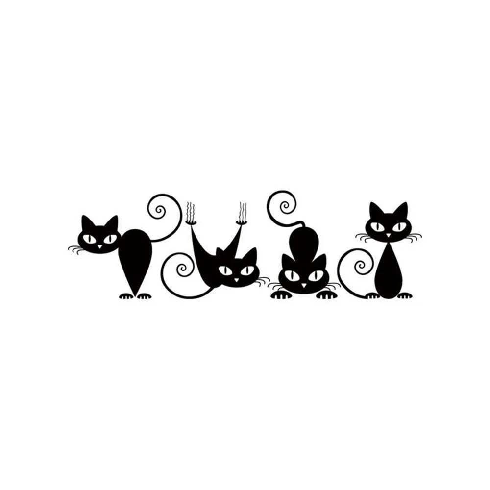 Милые 4 Черные милые наклейки на стену с кошками Moder Cat виниловые для девочек