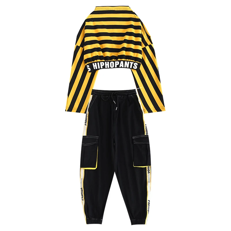 

Girls Jazz Costumes Hip Hop Clothing CheerleaderCostumeForKids Off-The-Shoulder Long Sleeve Kids Street Dance Wear DN4497