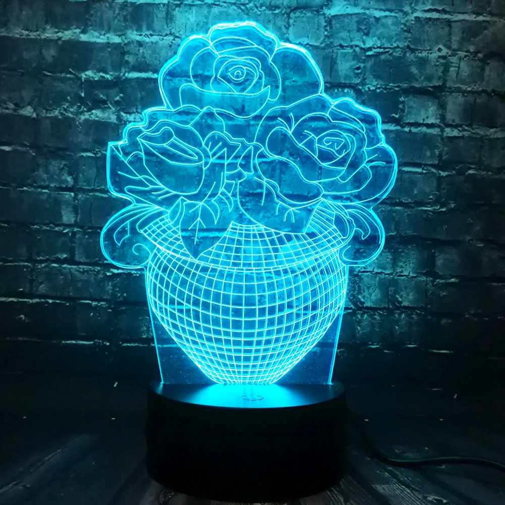 Горячая романтическая роза цветок 3D Led USB ночник лампа 7 цветов меняющий домашний