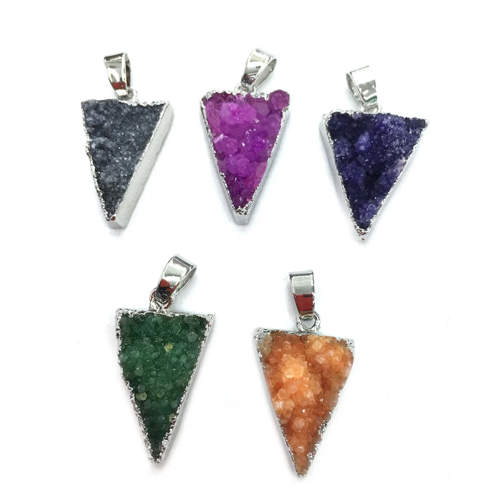 

Hot Selling Natural Stone Gem Silver Plated Triangle Agate Pendant DIY Necklace Bracelet Sweater Chain Jewelry Accessories Gift