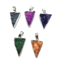 hot selling natural stone gem silver plated triangle agate pendant diy necklace bracelet sweater chain jewelry accessories gift